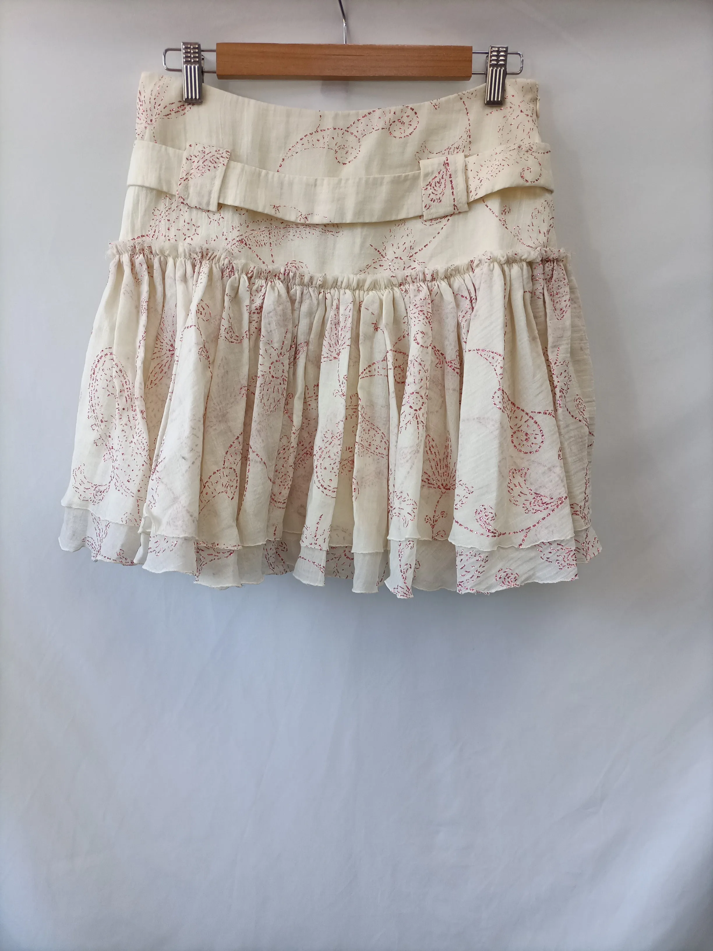 ALMA AGUILAR. Falda beige bordada T.38 (tara)