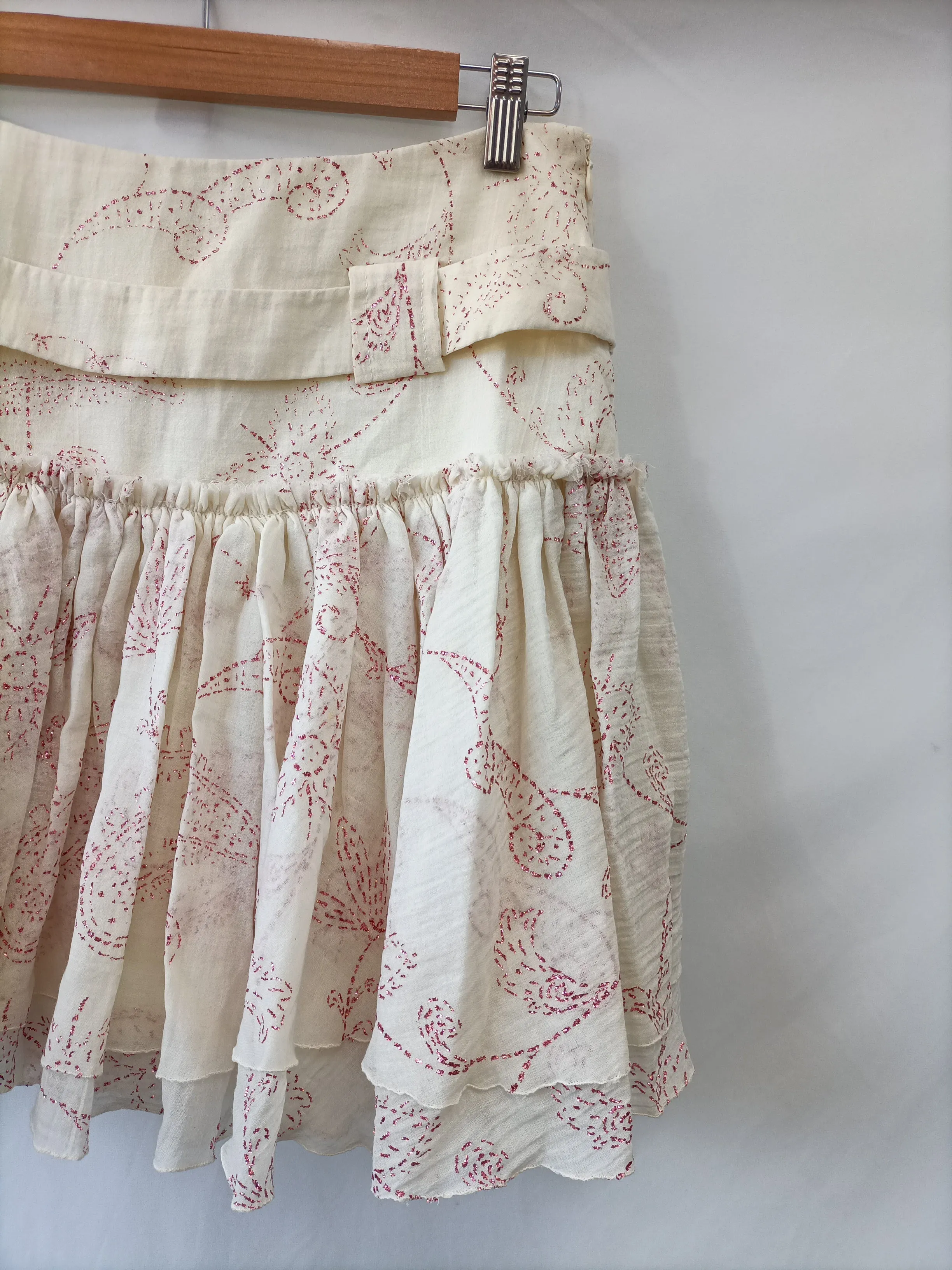 ALMA AGUILAR. Falda beige bordada T.38 (tara)