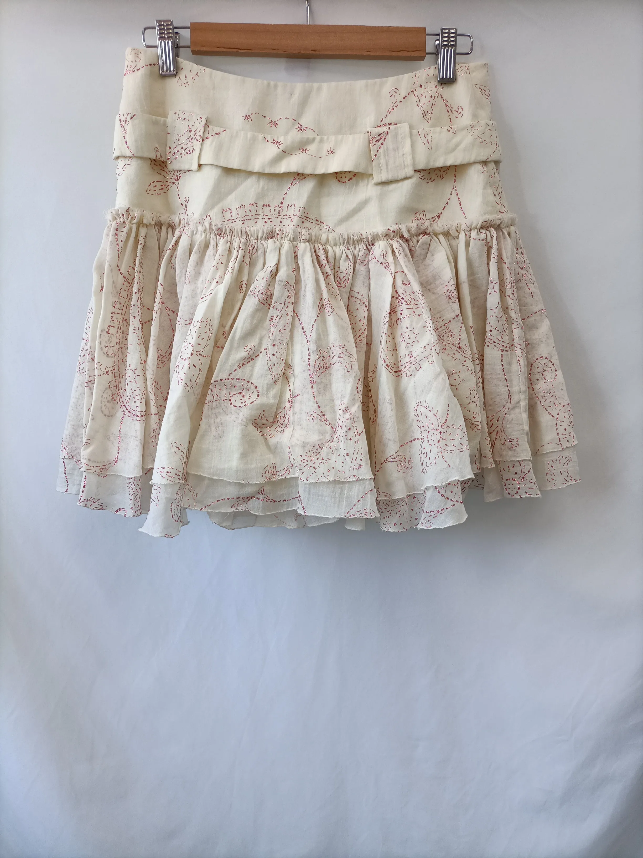 ALMA AGUILAR. Falda beige bordada T.38 (tara)