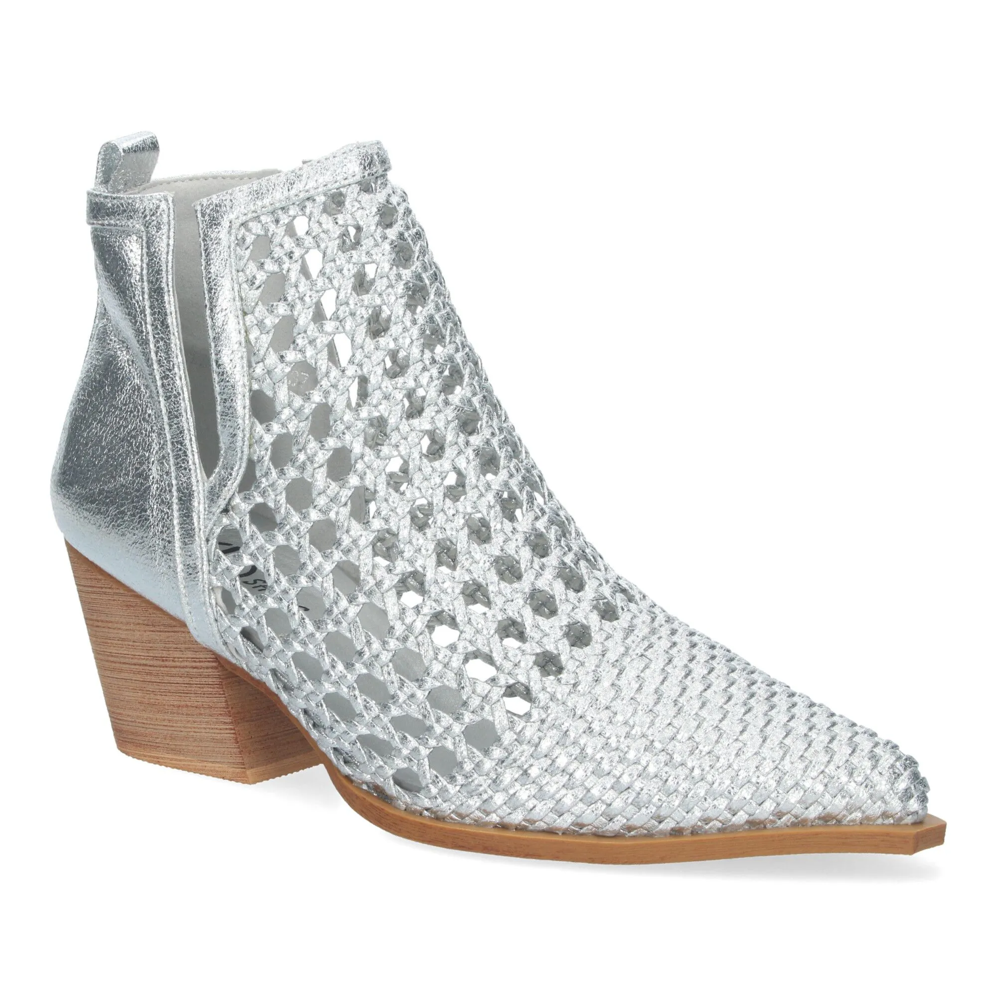 BOTINES DE TACóN CóMODOS ESTILO CALADO ENTRELAZADO MUJER PLATA YZ23110B