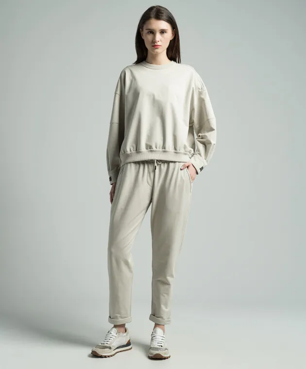 Brunello Cucinelli Beige pants with monil chain