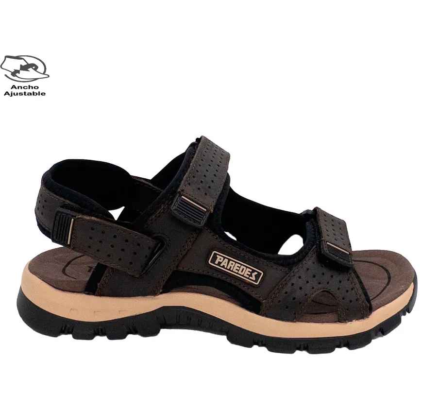 CALIFORNIANA PAREDES VP22172 SANDALIA TIRAS PIEL CÓMODA CIERRE TRES SUJECIONES ZAPATO DE HOMBRE MARRON PLANTA CONFORT 28263