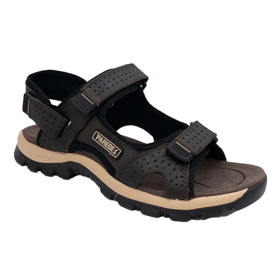 CALIFORNIANA PAREDES VP22172 SANDALIA TIRAS PIEL CÓMODA CIERRE TRES SUJECIONES ZAPATO DE HOMBRE MARRON PLANTA CONFORT 28263