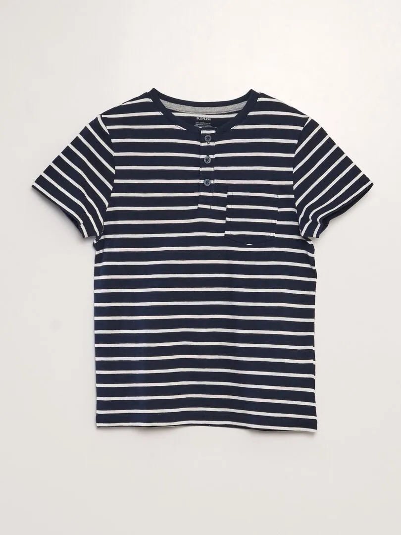 CAMISETA CON CUELLO PANADERO DE RAYAS  AZUL