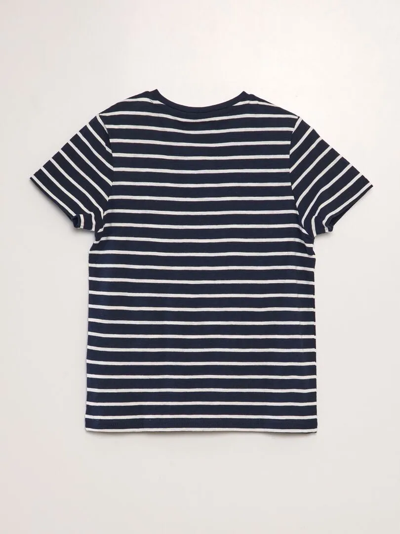 CAMISETA CON CUELLO PANADERO DE RAYAS  AZUL