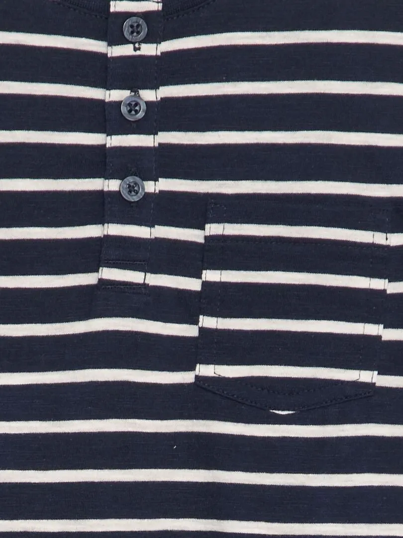 CAMISETA CON CUELLO PANADERO DE RAYAS  AZUL
