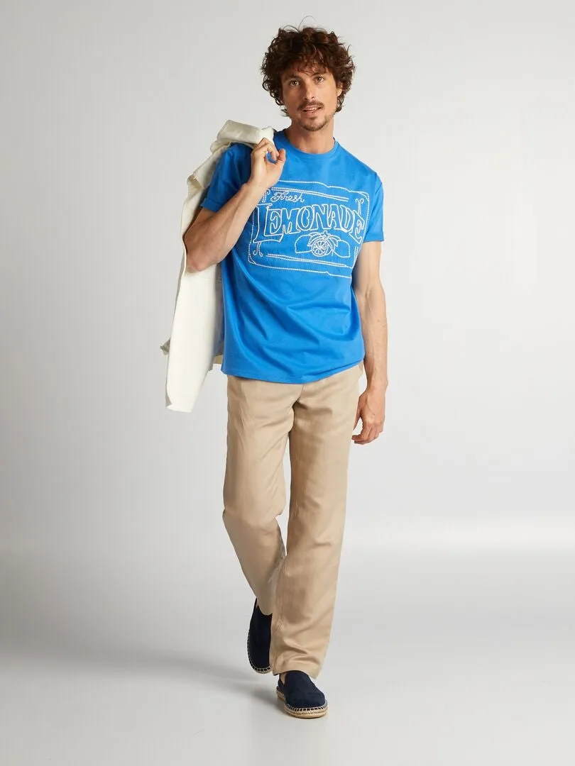 CAMISETA DE ALGODóN CON BORDADO  AZUL