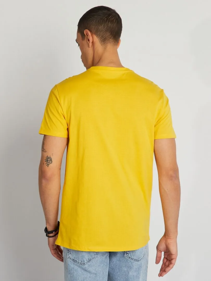 CAMISETA DE ALGODóN ESTAMPADA CON CUELLO REDONDO  AMARILLO