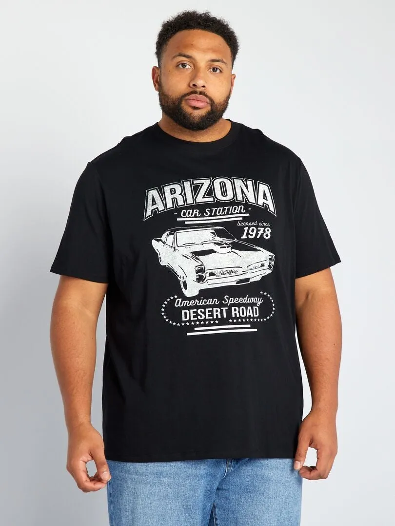 CAMISETA DE PUNTO CON CUELLO REDONDO ESTAMPADO  NEGRO