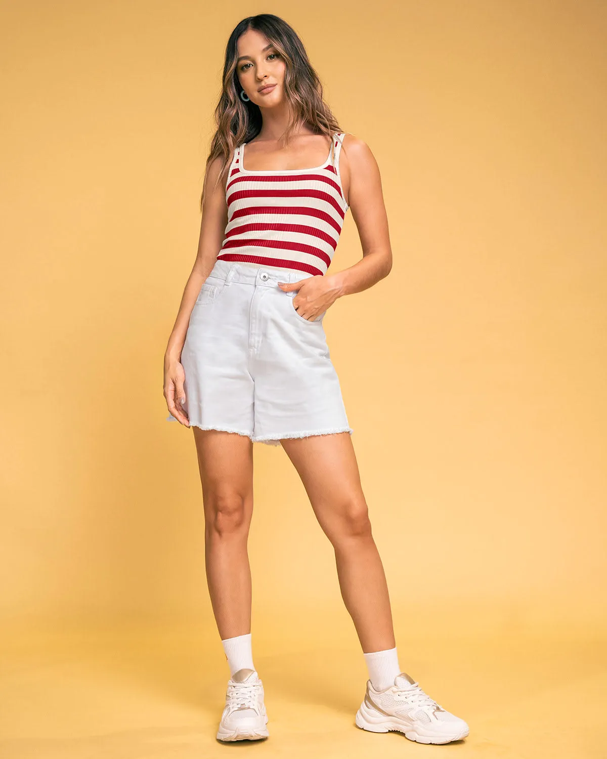 Camiseta manga sisa en tejido acanalado stretch
