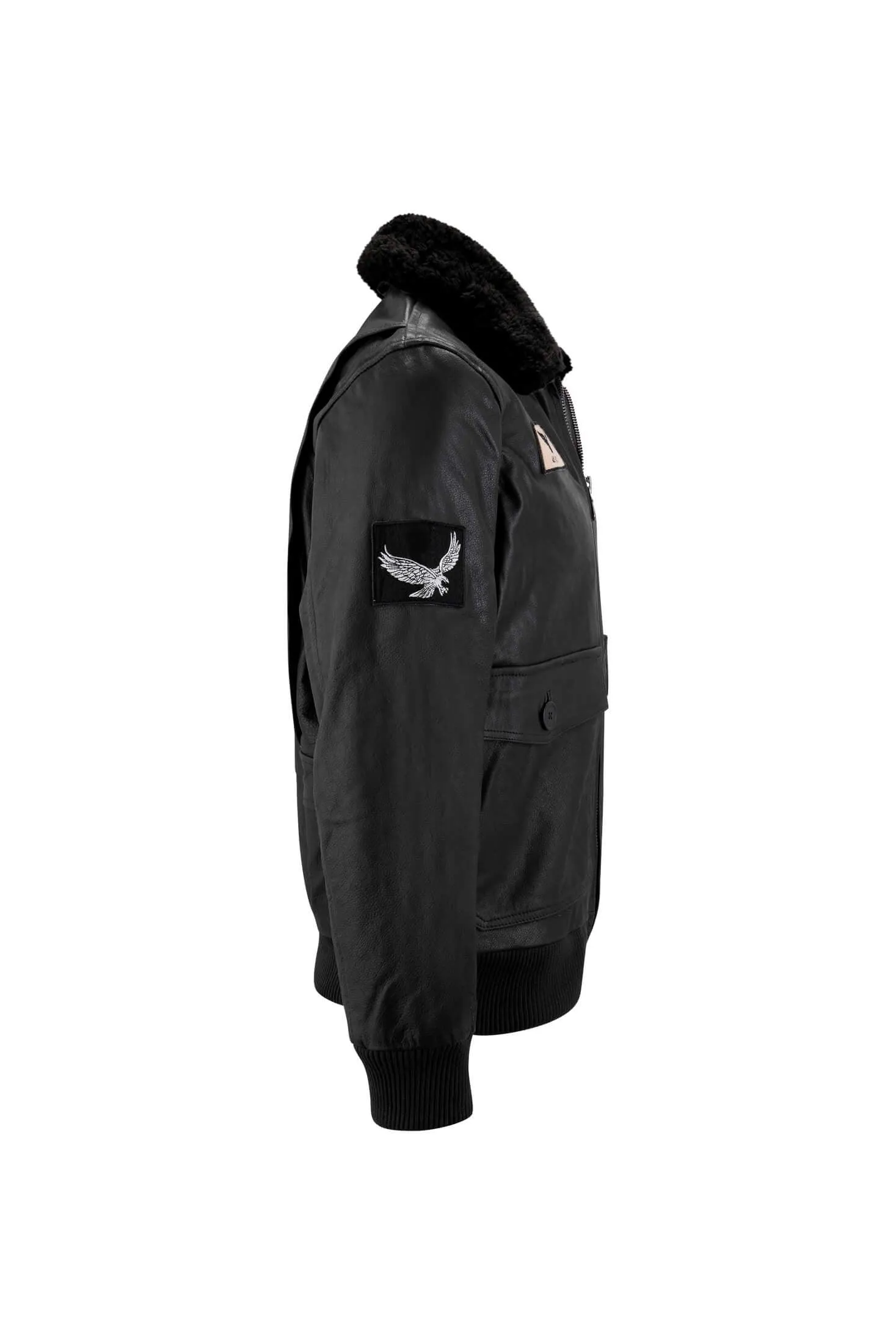 Chaqueta de bombardero voladora de piloto de la fuerza aérea de aviador de EE. UU. De cuero real para hombre cuello negro
