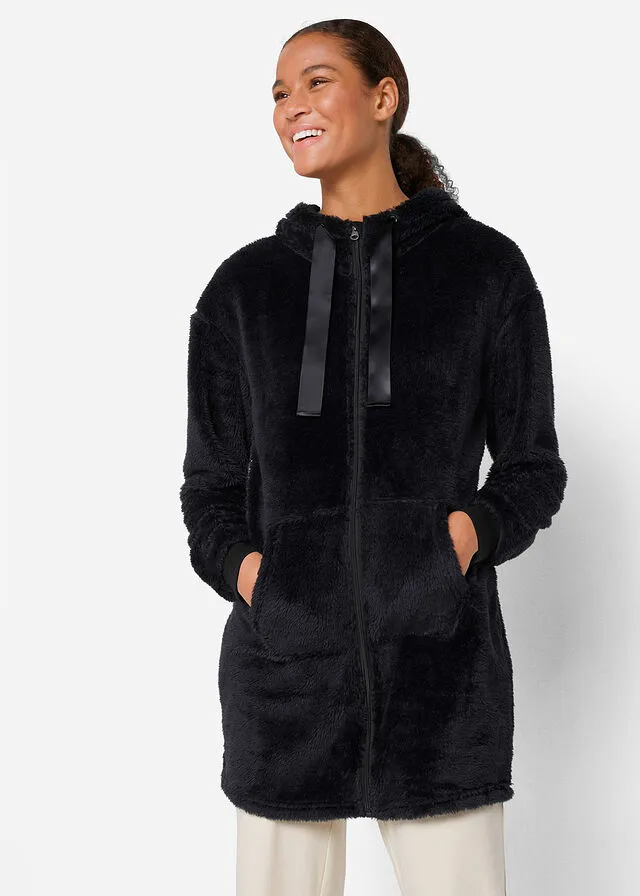 Chaqueta polar larga Negro