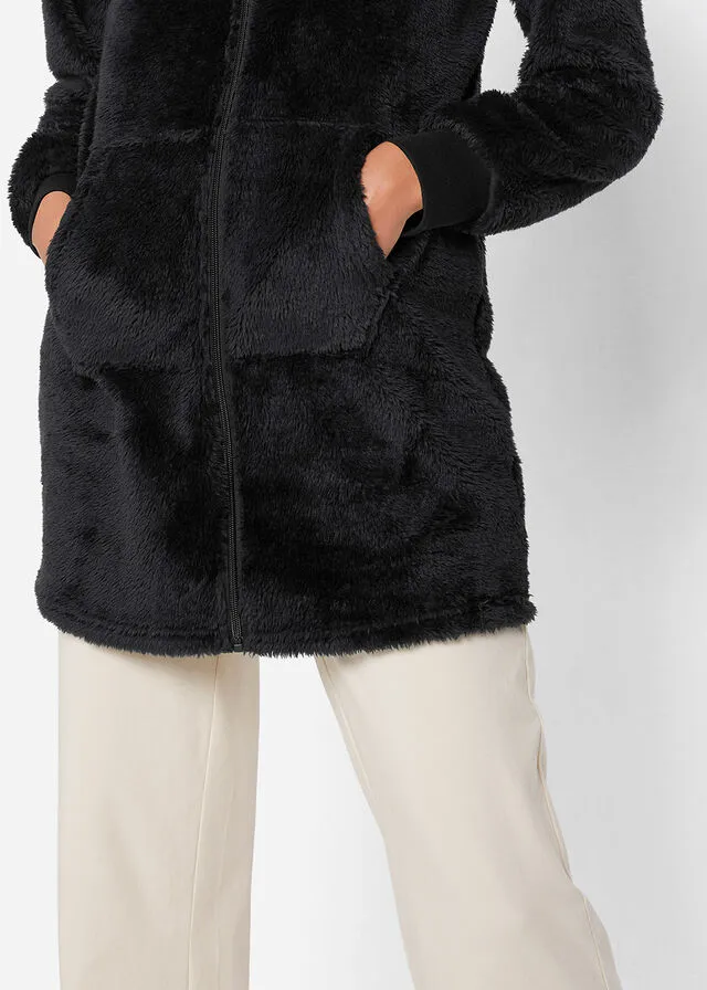 Chaqueta polar larga Negro