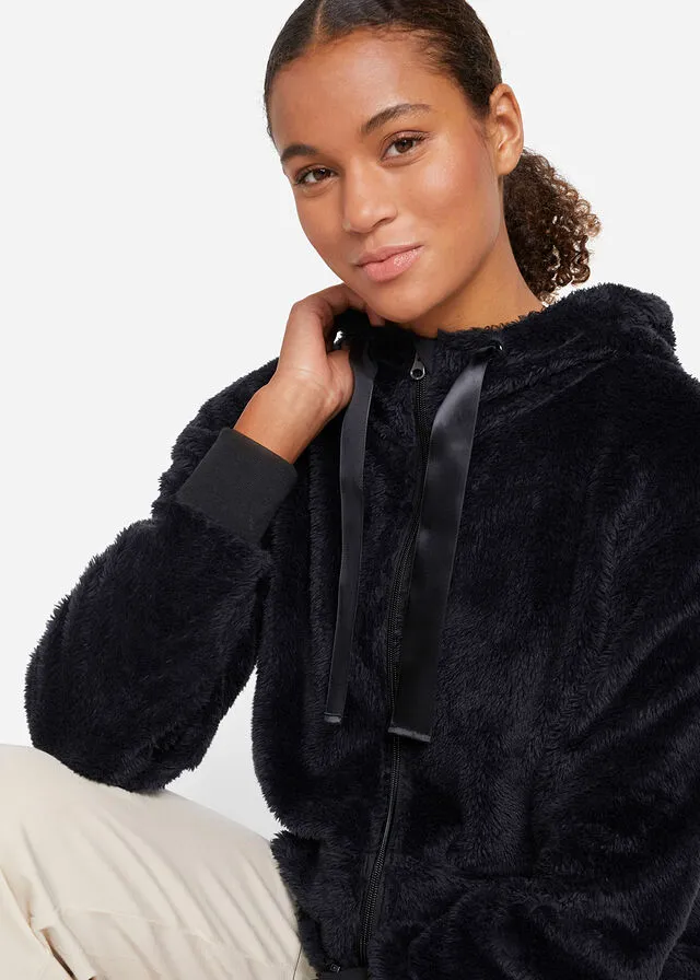 Chaqueta polar larga Negro