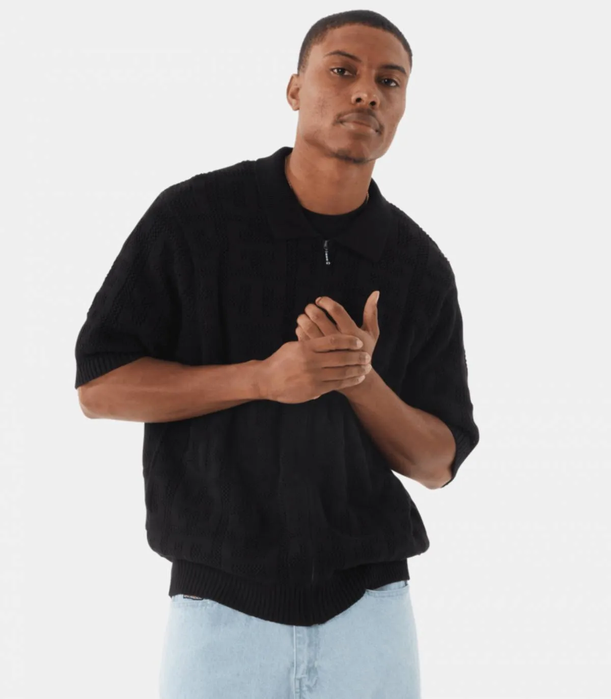 HUF  POLO PARA HOMBRE NEGRO  MONOGRAM JAQUARD ZIP