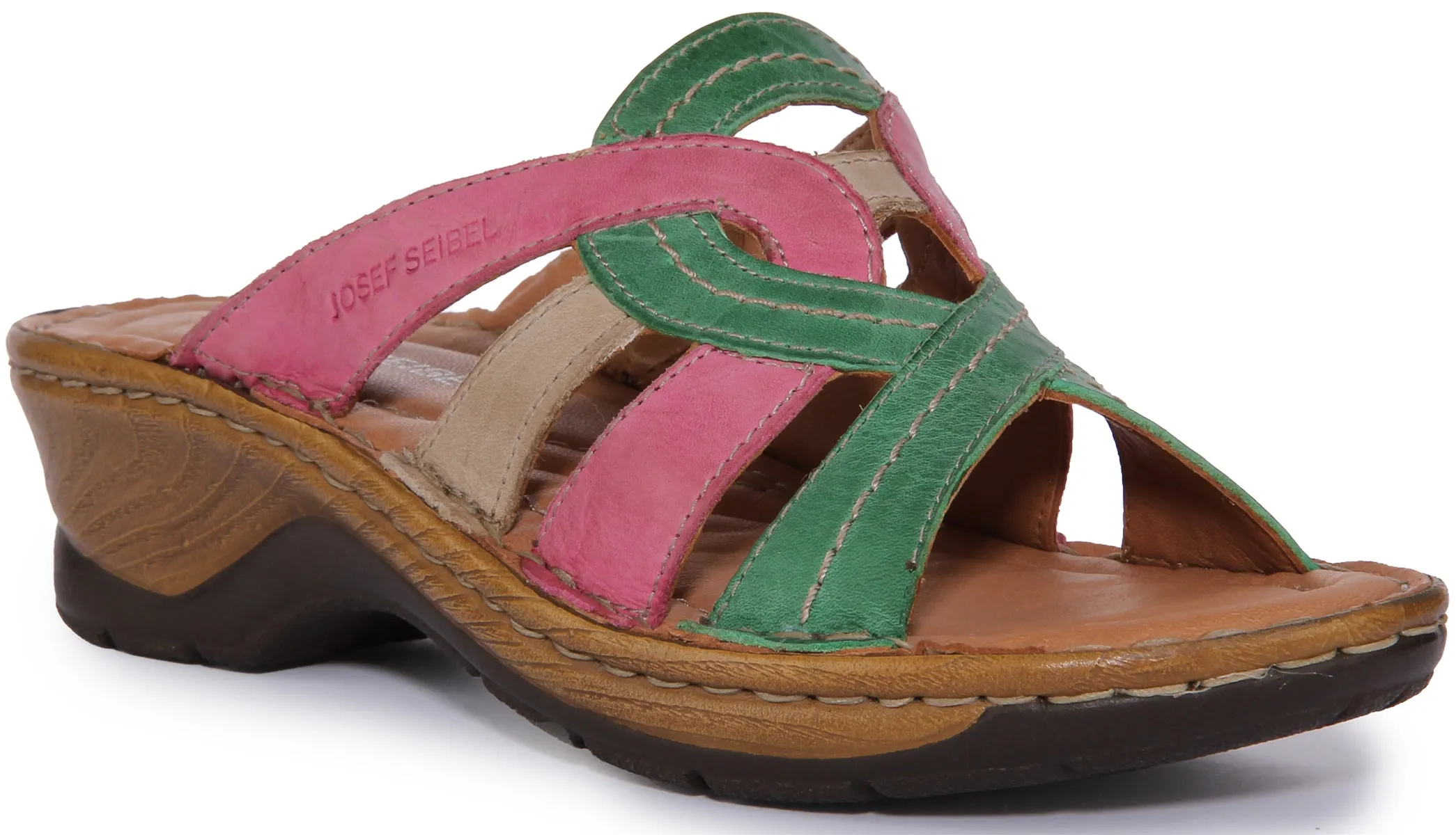 Josef Seibel Catalonia 01 Sandalia de cuña de piel para mujer en multicolor