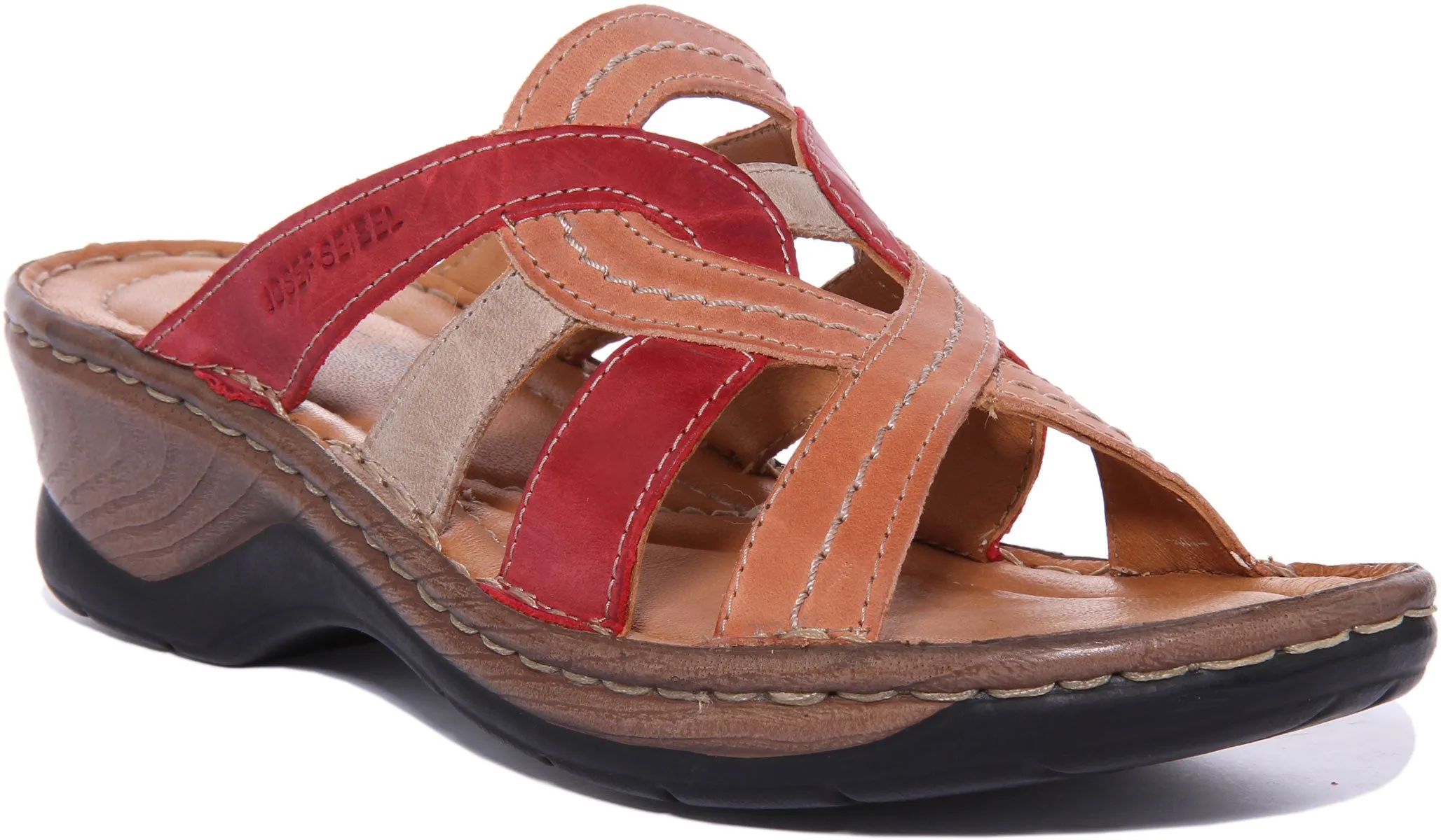 Josef Seibel Catalonia 01 Sandalia de cuña de piel para mujer en multicolor