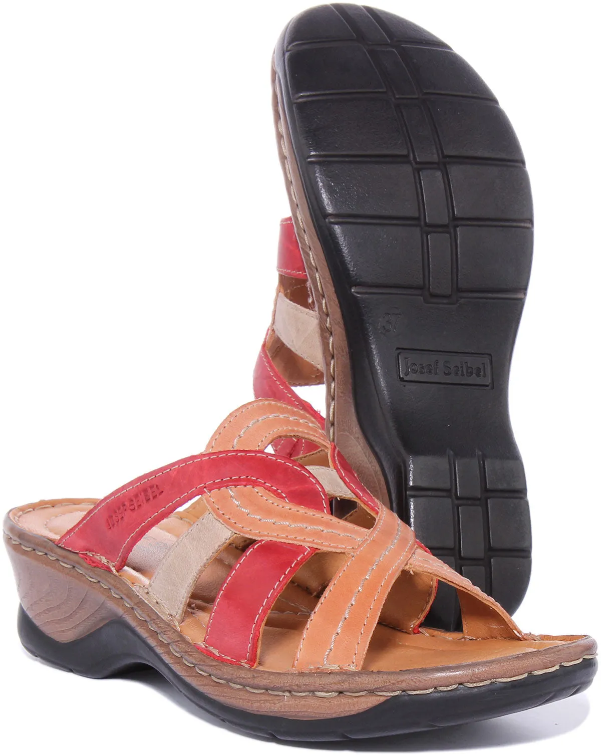 Josef Seibel Catalonia 01 Sandalia de cuña de piel para mujer en multicolor