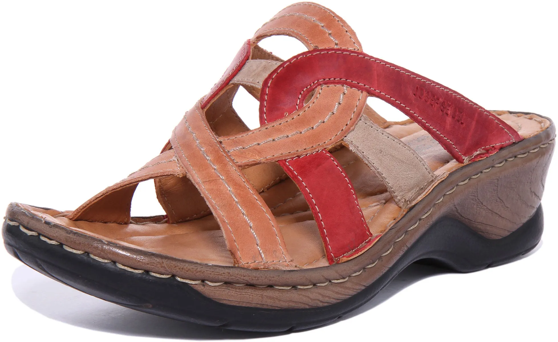 Josef Seibel Catalonia 01 Sandalia de cuña de piel para mujer en multicolor