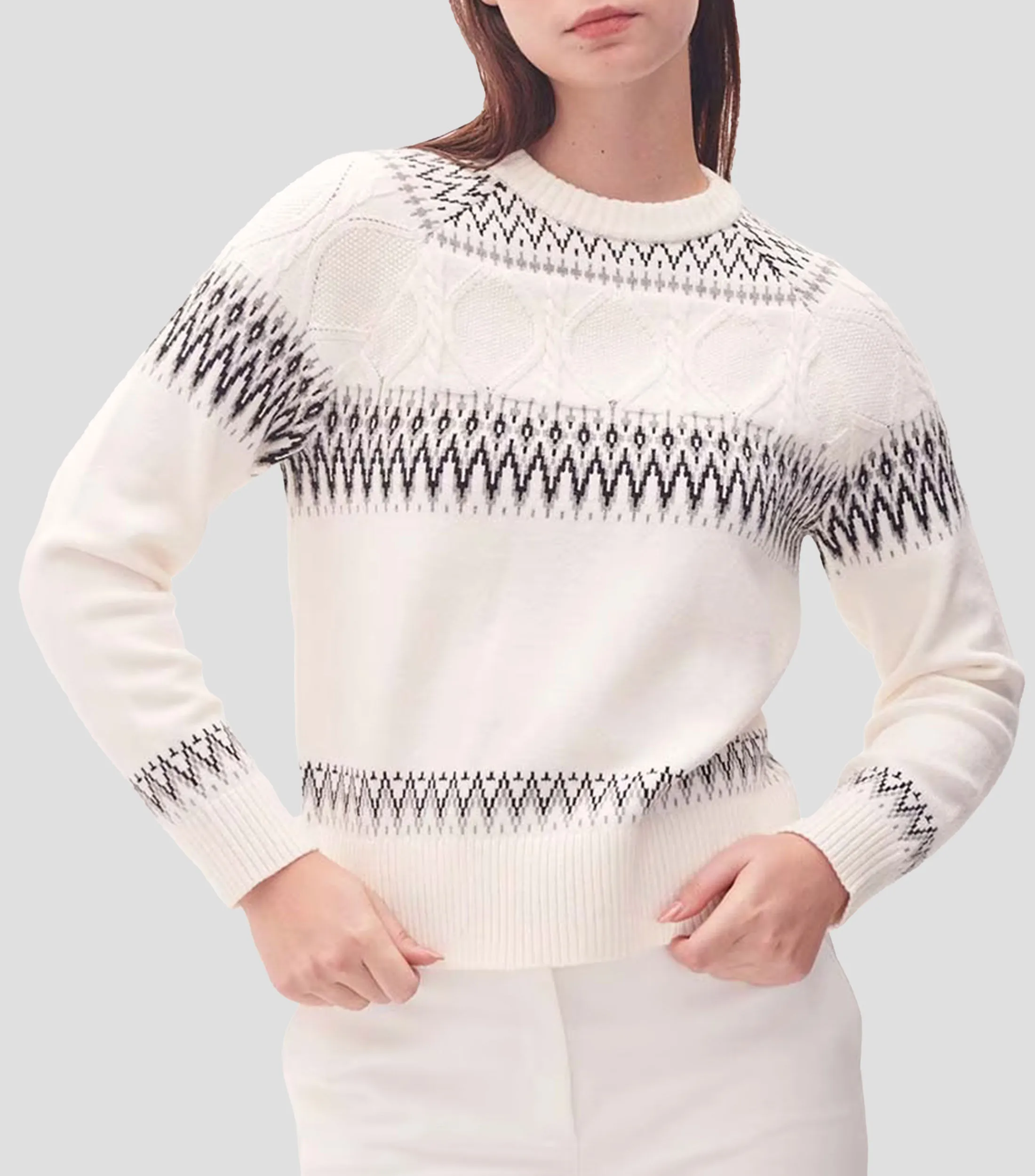 Julio Suéter Tejido Off White Patrón Nórdico Mujer
