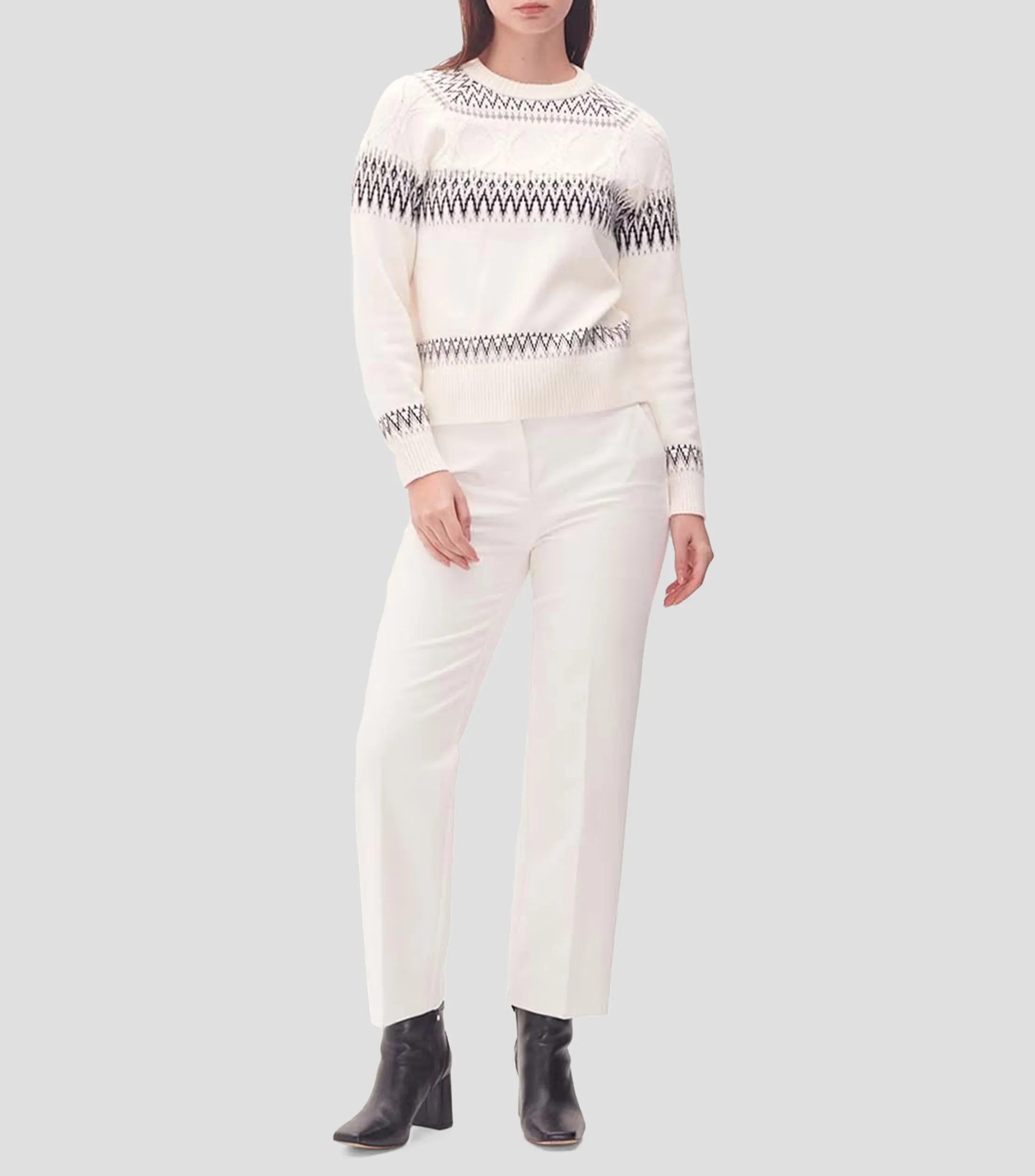 Julio Suéter Tejido Off White Patrón Nórdico Mujer