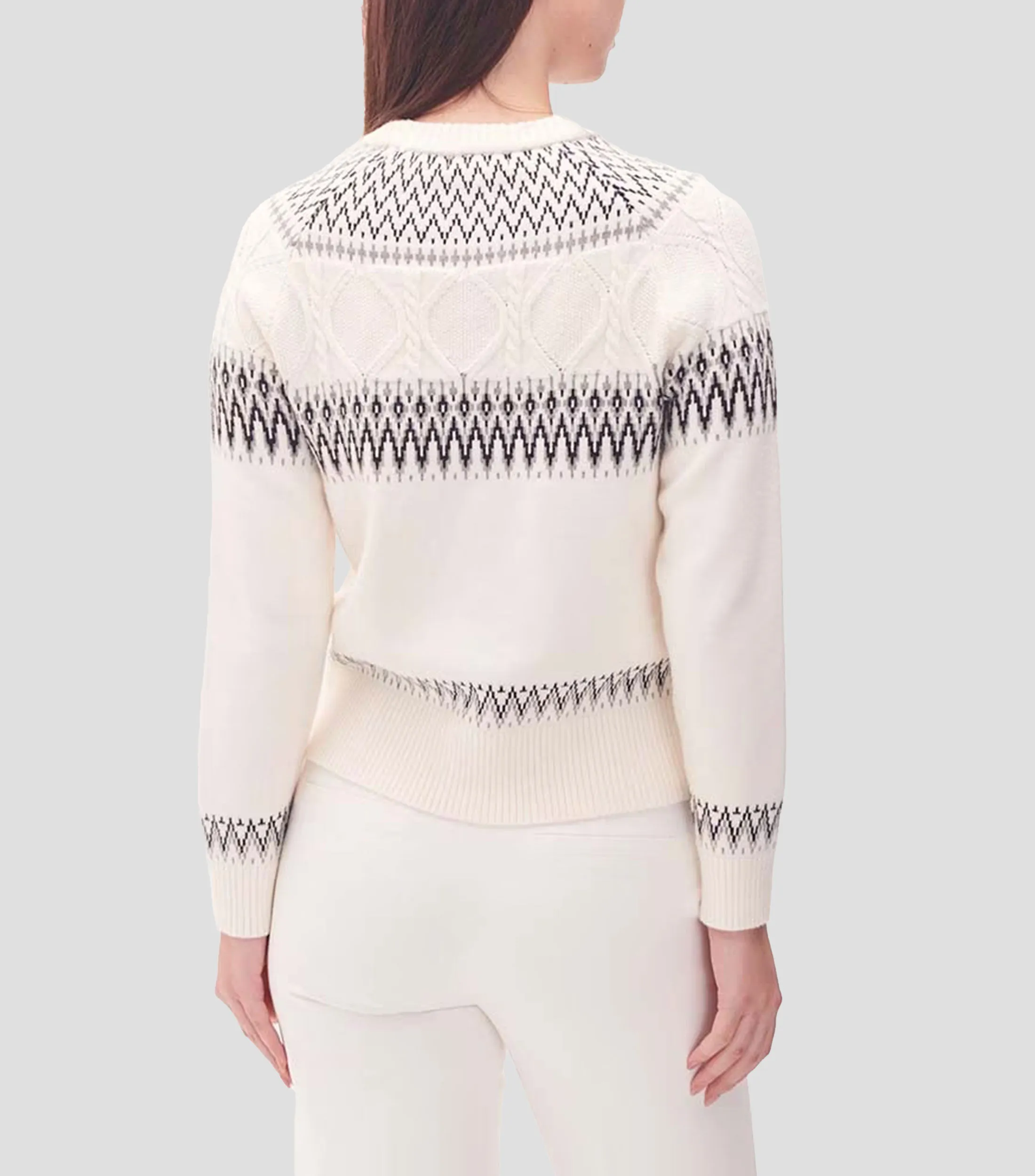 Julio Suéter Tejido Off White Patrón Nórdico Mujer