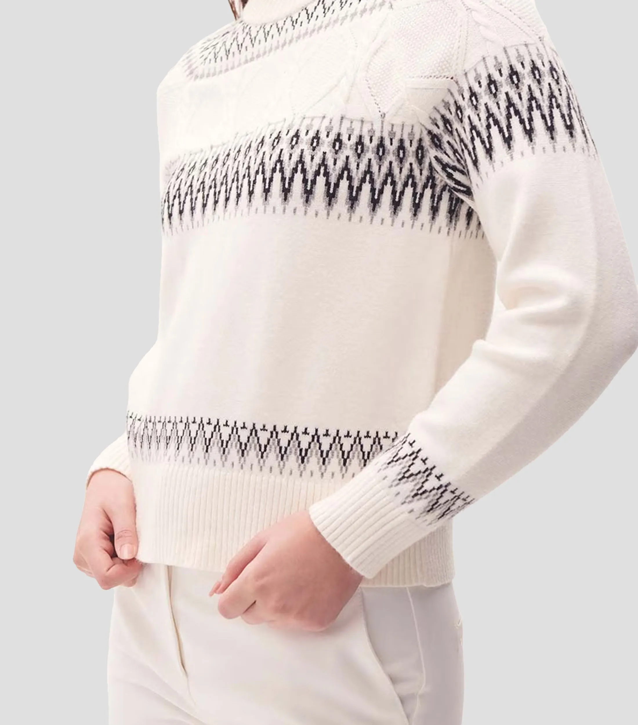 Julio Suéter Tejido Off White Patrón Nórdico Mujer