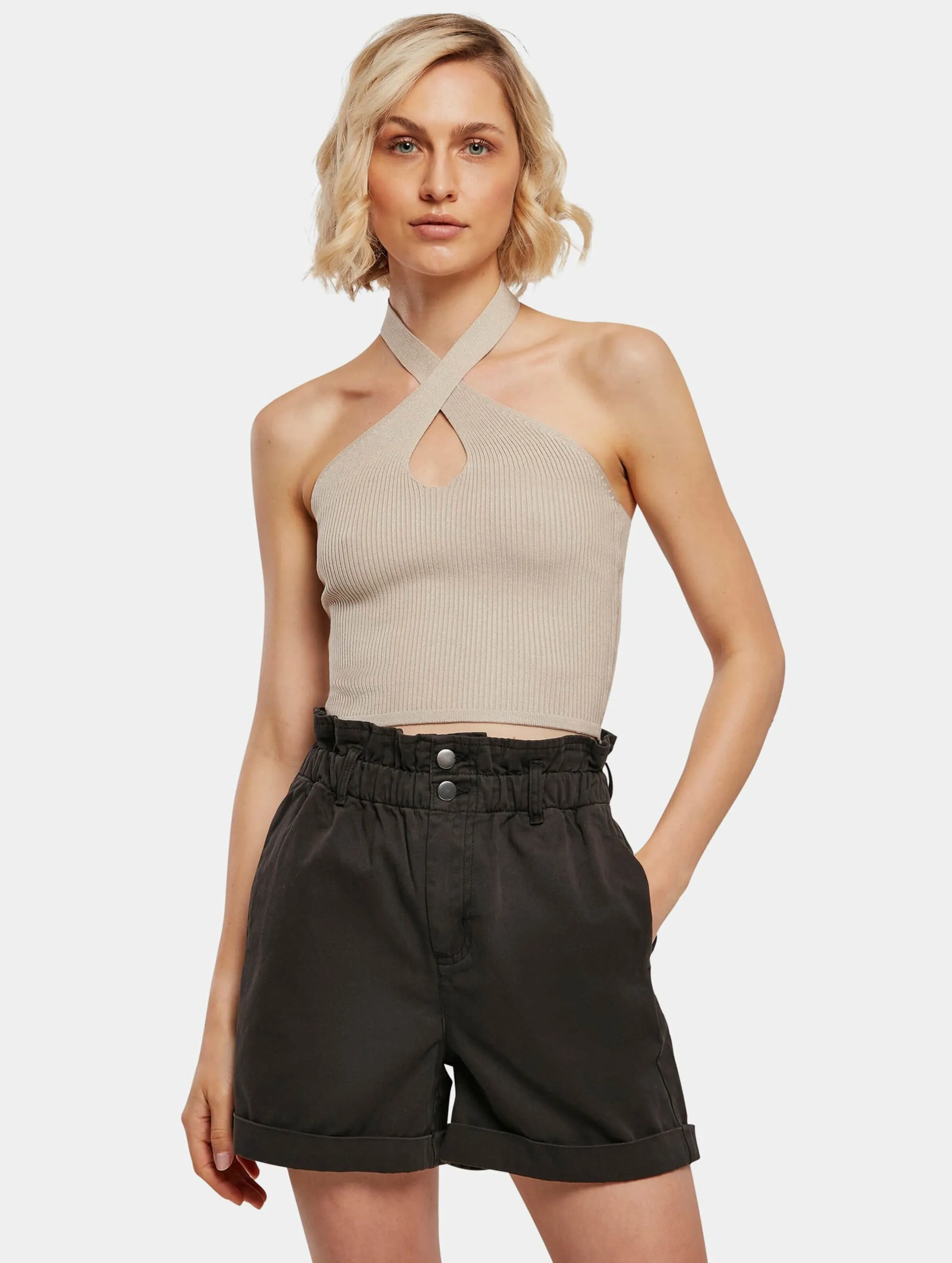 Ladies Rib Knit Crossed Neckholder