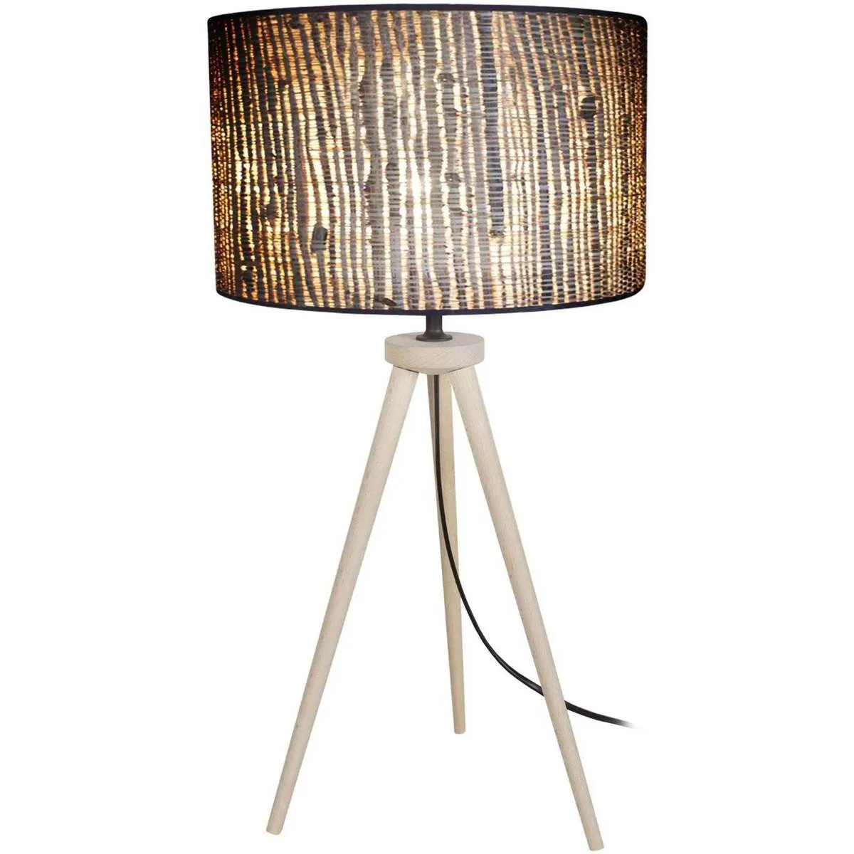Lámpara de Mesa redondo madera natural y yute