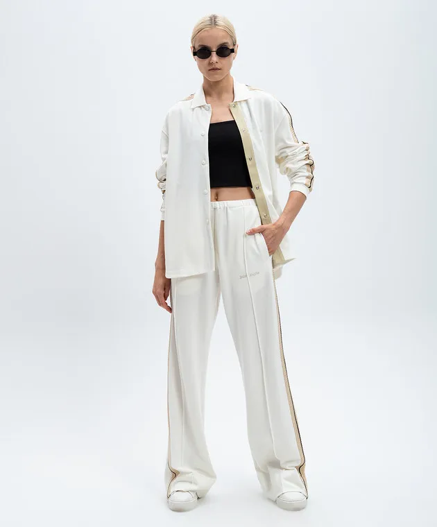 Palm Angels White pants with logo embroidery