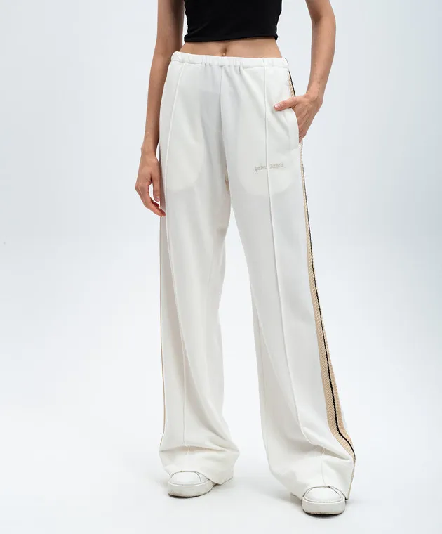 Palm Angels White pants with logo embroidery