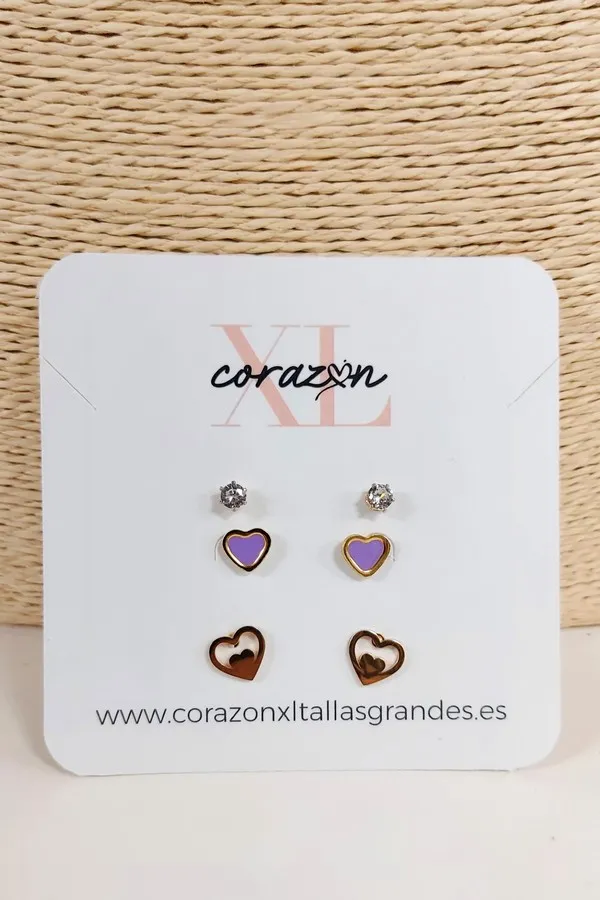 Pendiente Trio Corazon Morado