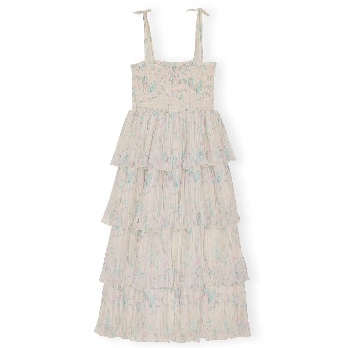 Pleat Georgette Strap Smock Midi Dress