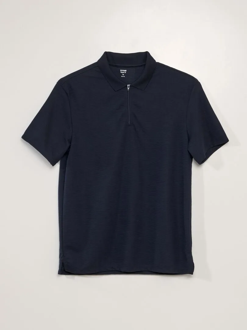 POLO CON CUELLO CON CREMALLERA DE PUNTO CON TEXTURA  AZUL