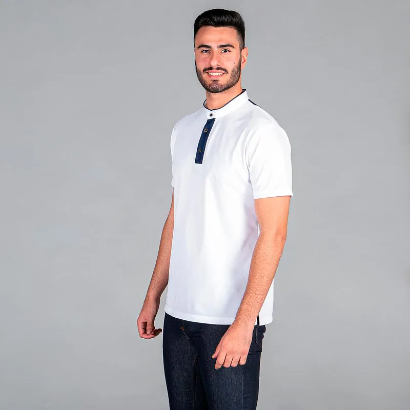 POLO DE HOMBRE BLANCO CON CUELLO MAO TEJANO  GARY'S