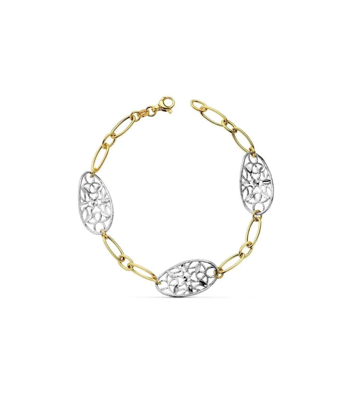 Pulsera oro bicolor 18k Hojas