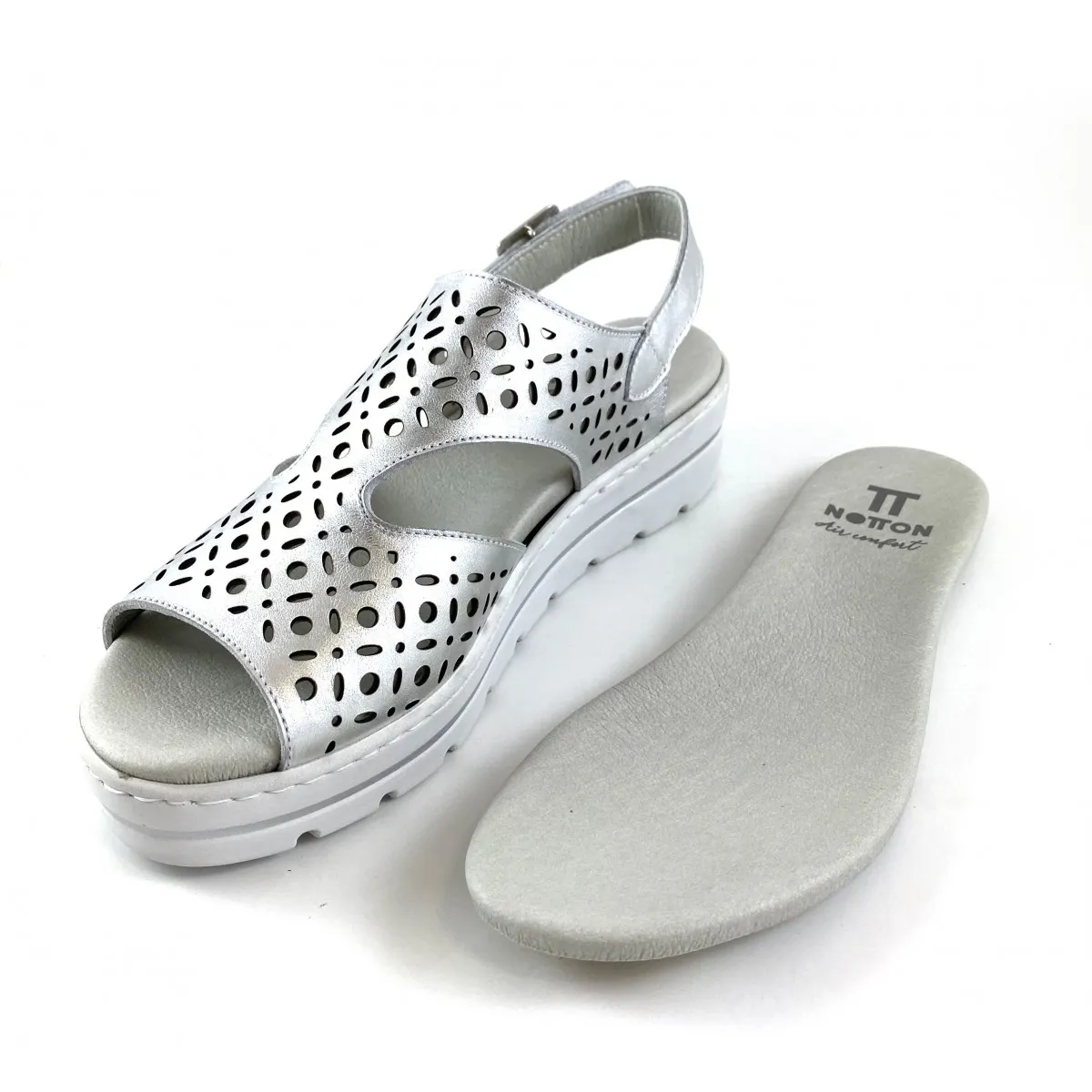 Rebajas Notton Sandalia talla 36 mujer plataforma plata Notton 2005