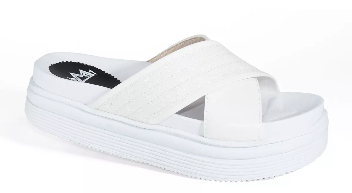 Sandalia Zueco Mujer Plataforma Brillo Comoda Cuore 100