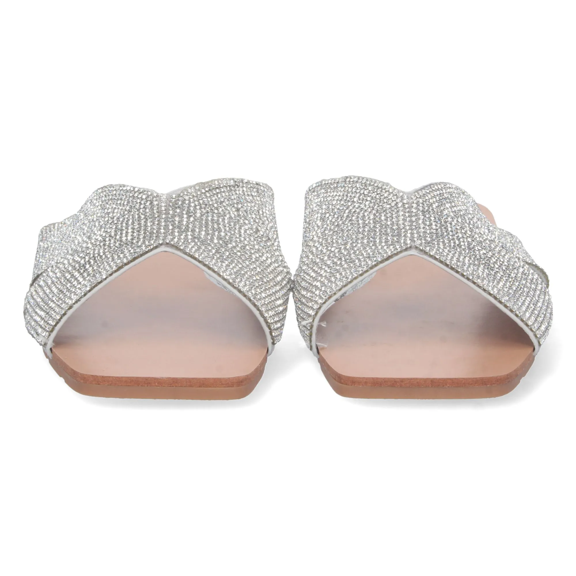 SANDALIAS PLANAS PLATEADAS PALA CON STRASS PARA MUJER 1BP1756