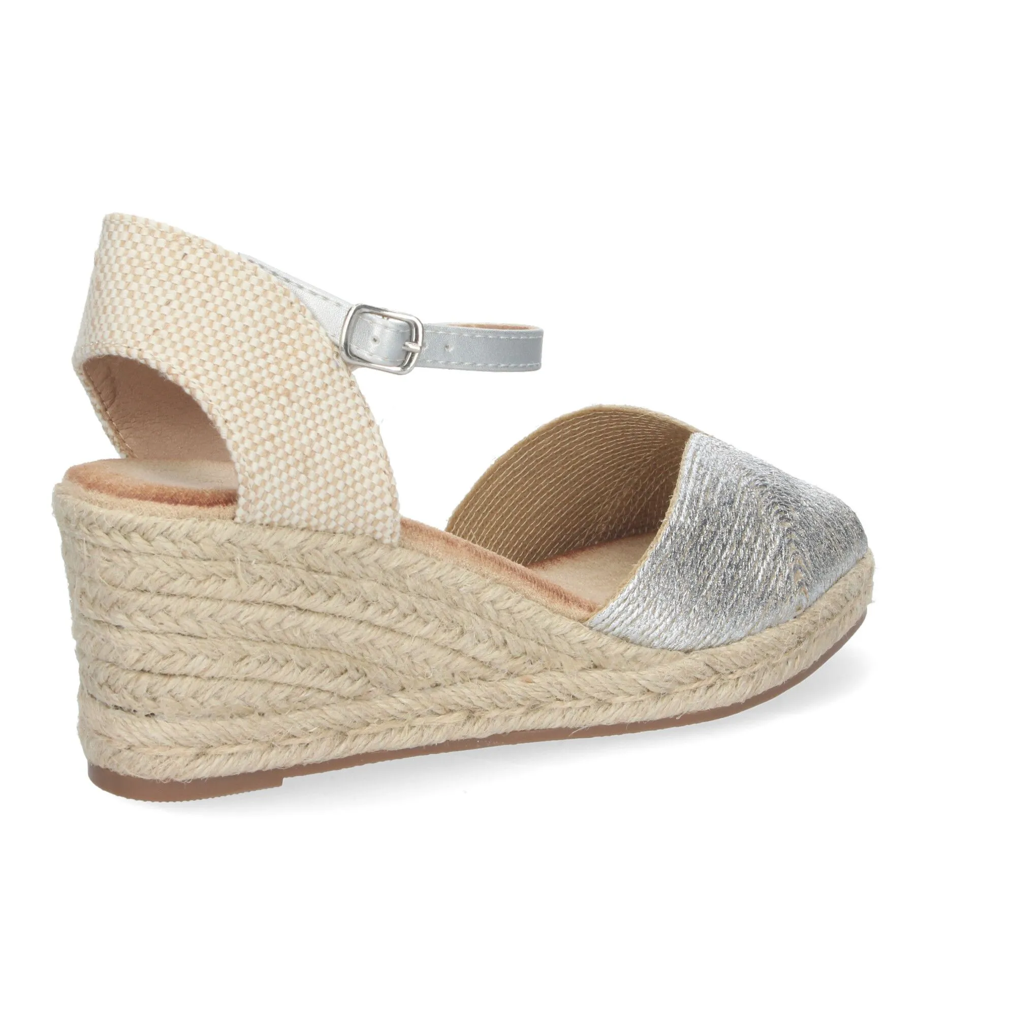SANDALIAS PLATEADAS DE CUñA EN YUTE PALA ABIERTA MUJER JNS5P99