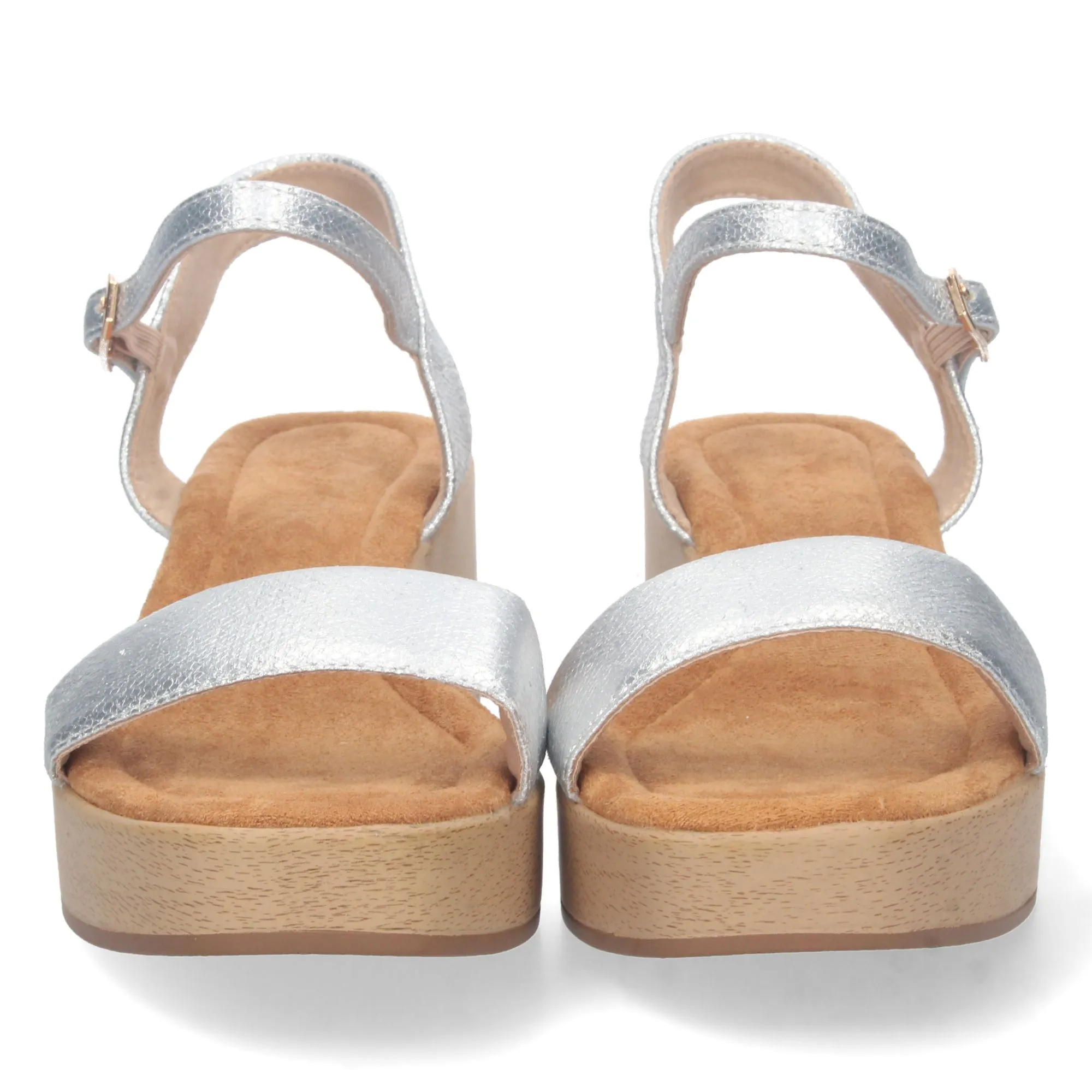 SANDALIAS PLATEADAS DE TACóN Y PLATAFORMA LIGERA MUJER FB2188