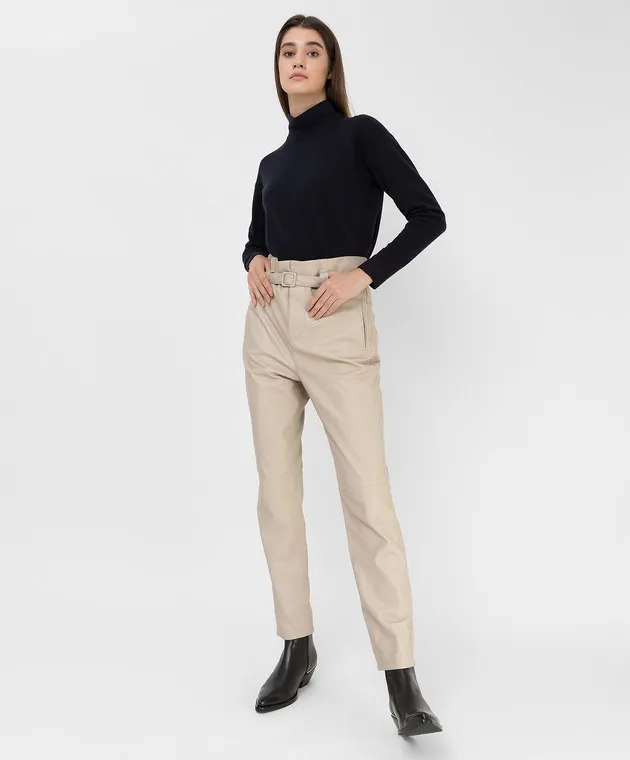 Simonetta Ravizza Erin High Rise Leather Pants In Light Beige