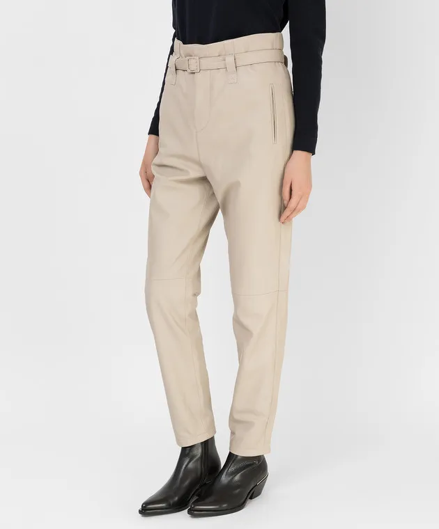 Simonetta Ravizza Erin High Rise Leather Pants In Light Beige