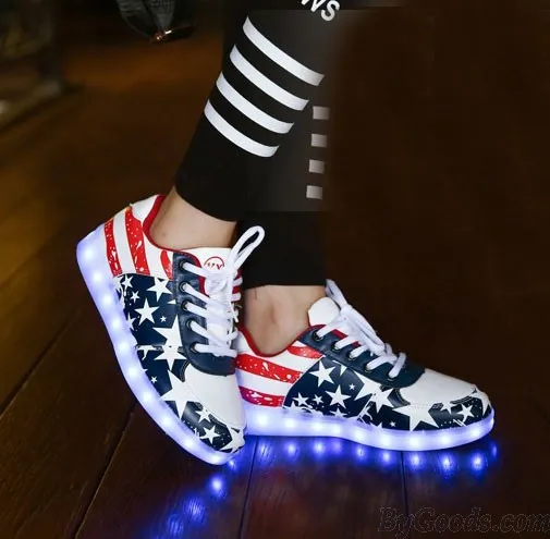 Star Print USB Colorful LED Luminous Couple Sports Shoes 