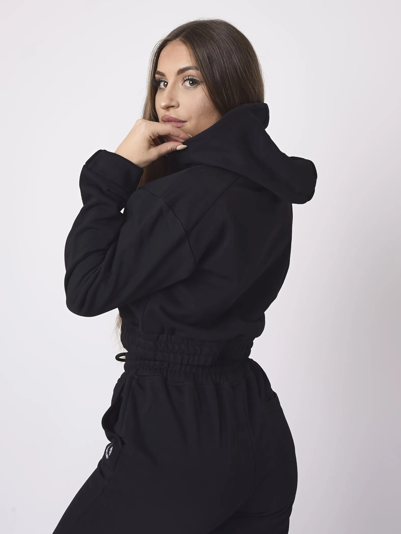 Sudadera con capucha de forro polar crop top