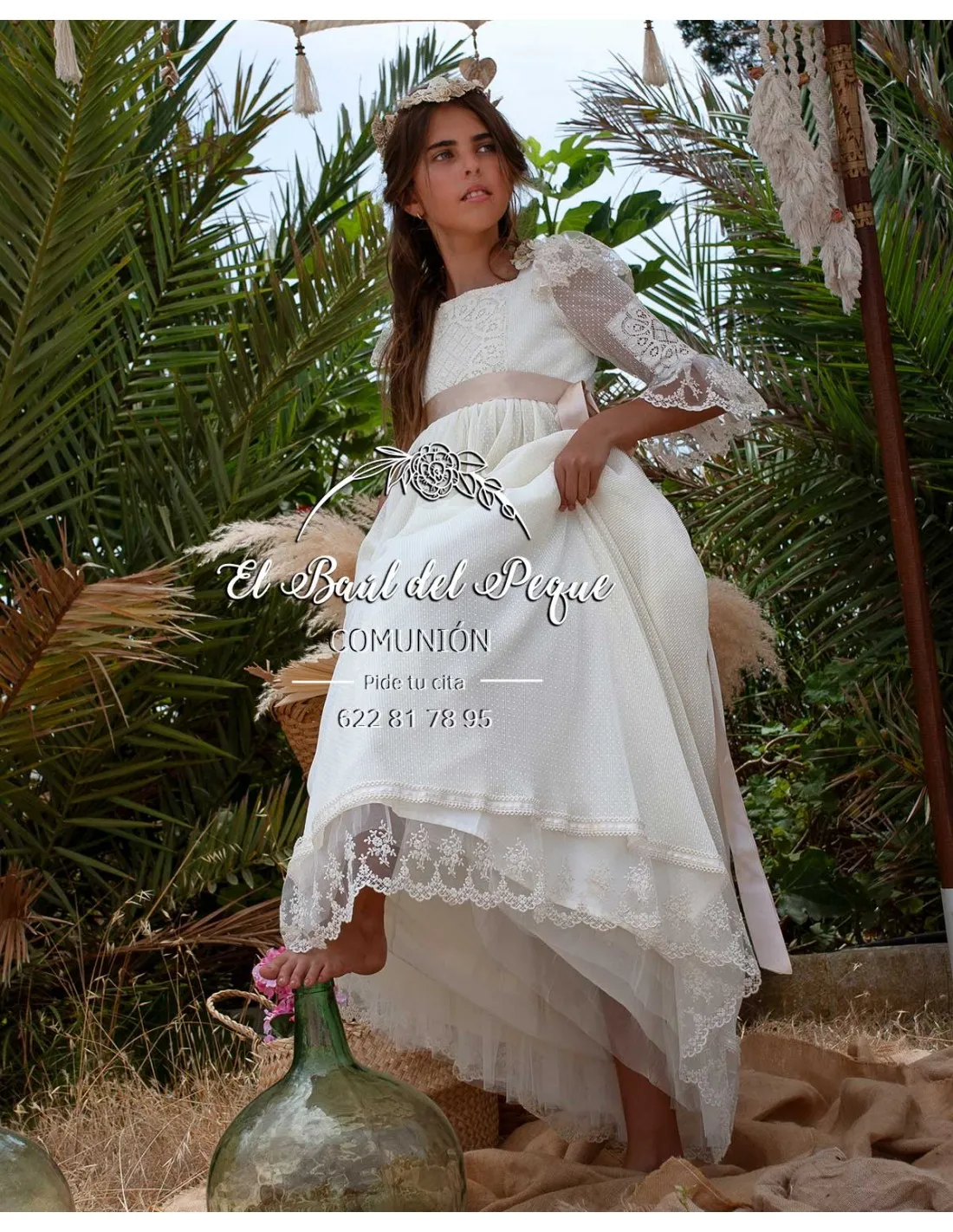 Vestido Comunión Modelo Ámbar Mon Air 2024 Flor de Sal