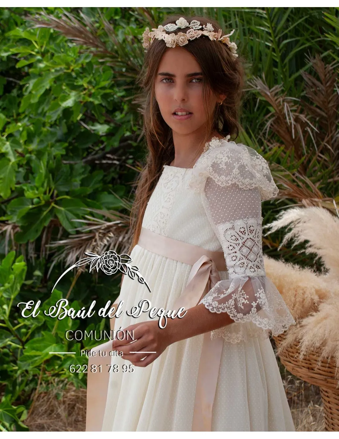 Vestido Comunión Modelo Ámbar Mon Air 2024 Flor de Sal