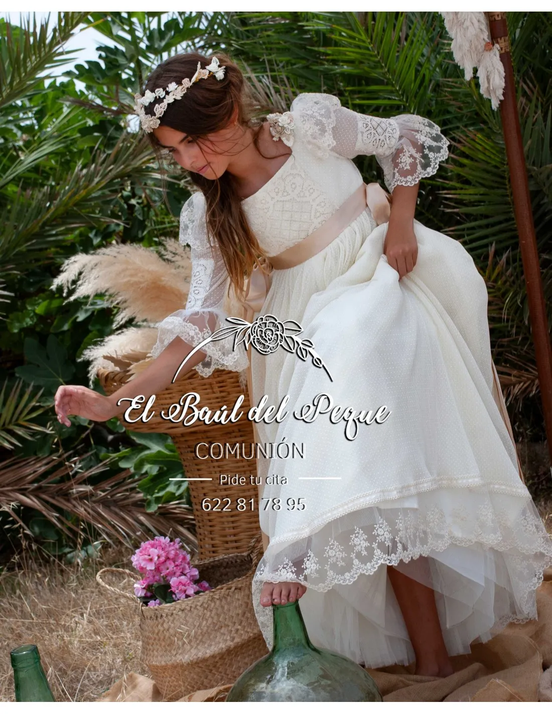 Vestido Comunión Modelo Ámbar Mon Air 2024 Flor de Sal