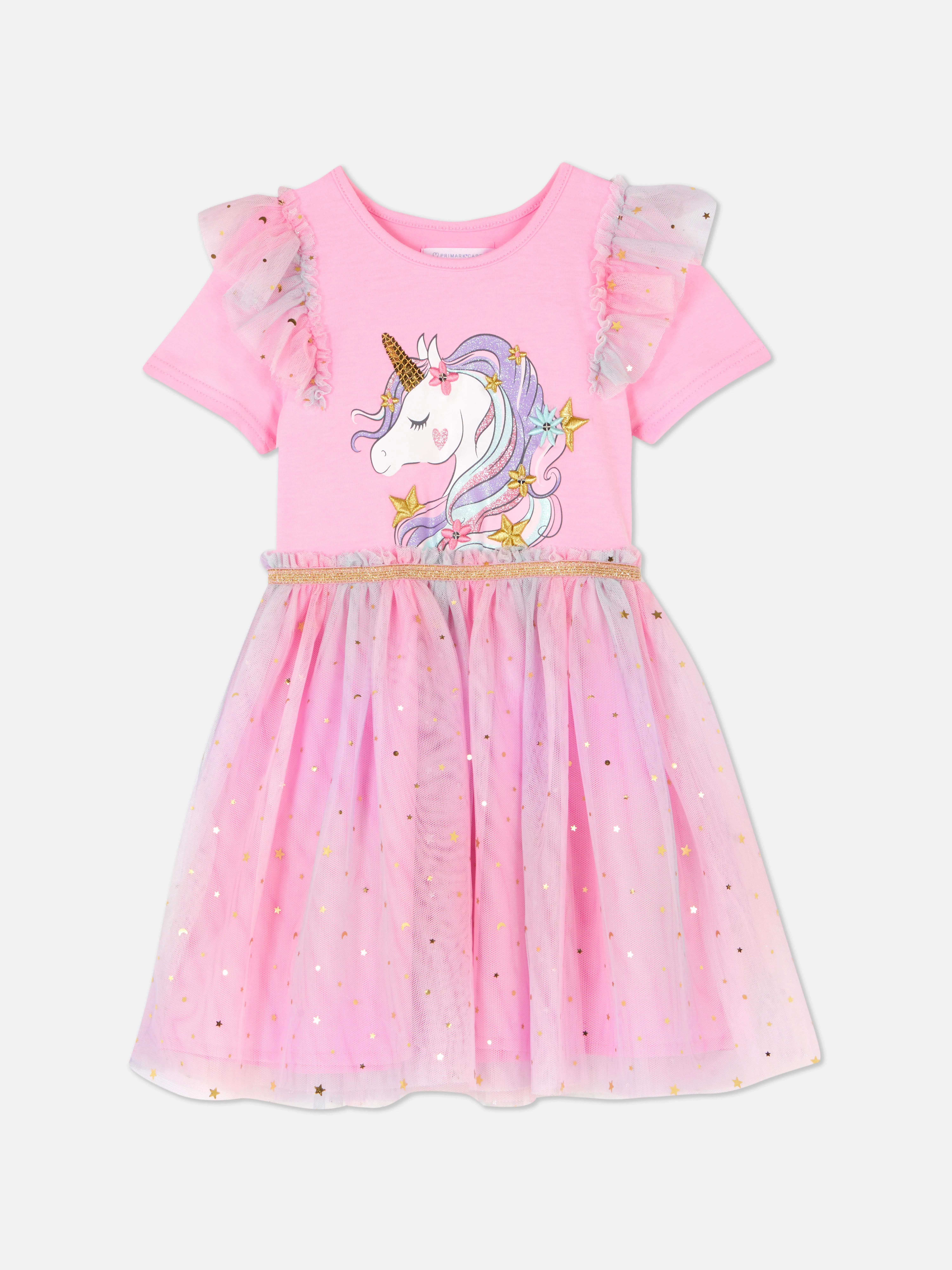Vestido con tutú, purpurina y unicornio