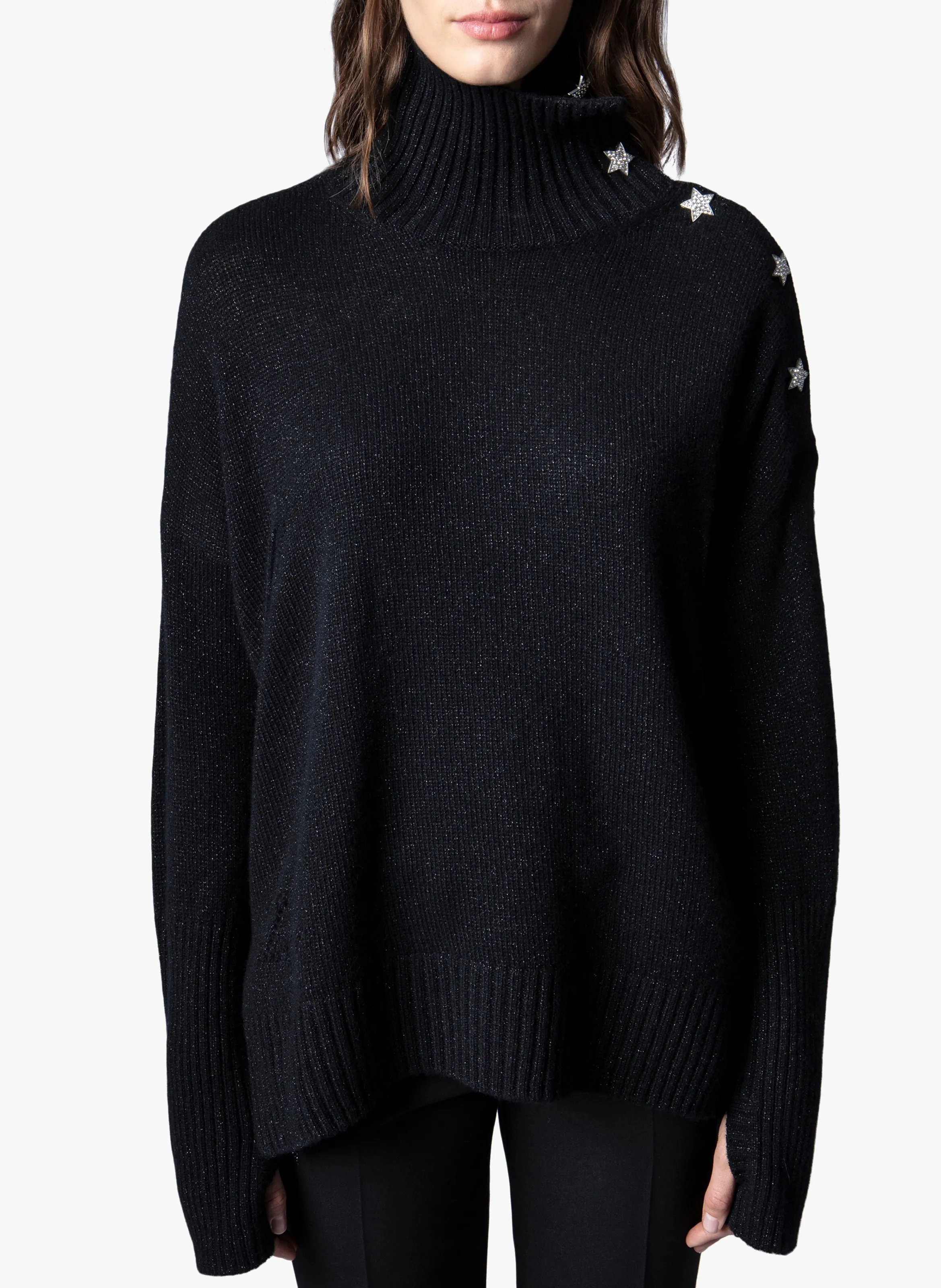 ZADIG&VOLTAIRE ALMA  JERSEY DE MEZCLA DE CACHEMIRA CON CUELLO ALTO EN NEGRO